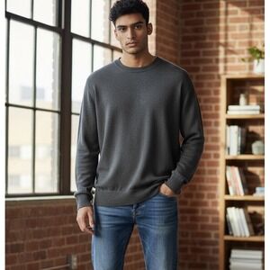 Bonobos Mens Large Extra Fine Merino Wool‎ Crew Neck Slim Fit Charcoal Sweater